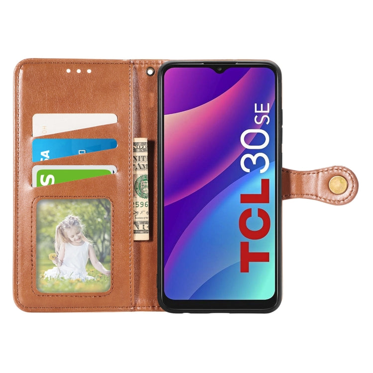 For TCL 30 SE Retro Solid Color Buckle Leather Phone Case