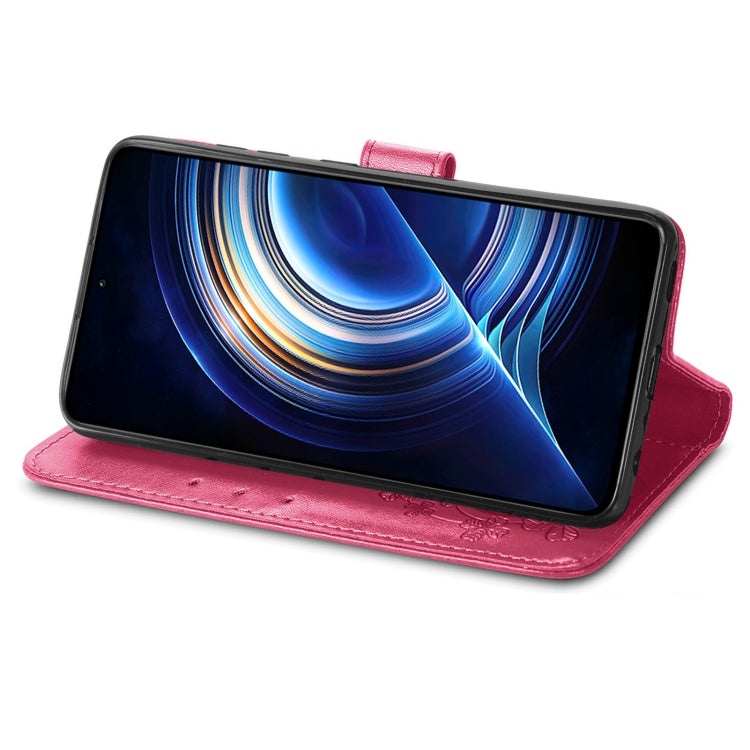 For Xiaomi Redmi K50 Pro Four-leaf Clasp Embossed Buckle Leather Phone Case