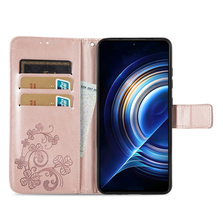 For Xiaomi Redmi K50 Pro Four-leaf Clasp Embossed Buckle Leather Phone Case