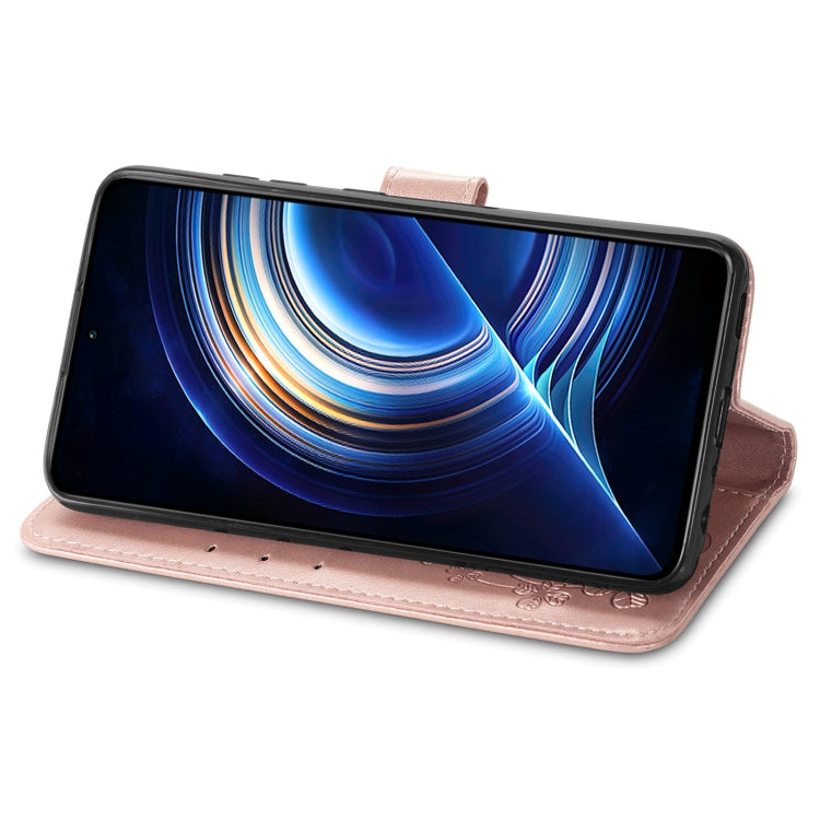 For Xiaomi Redmi K50 Pro Four-leaf Clasp Embossed Buckle Leather Phone Case