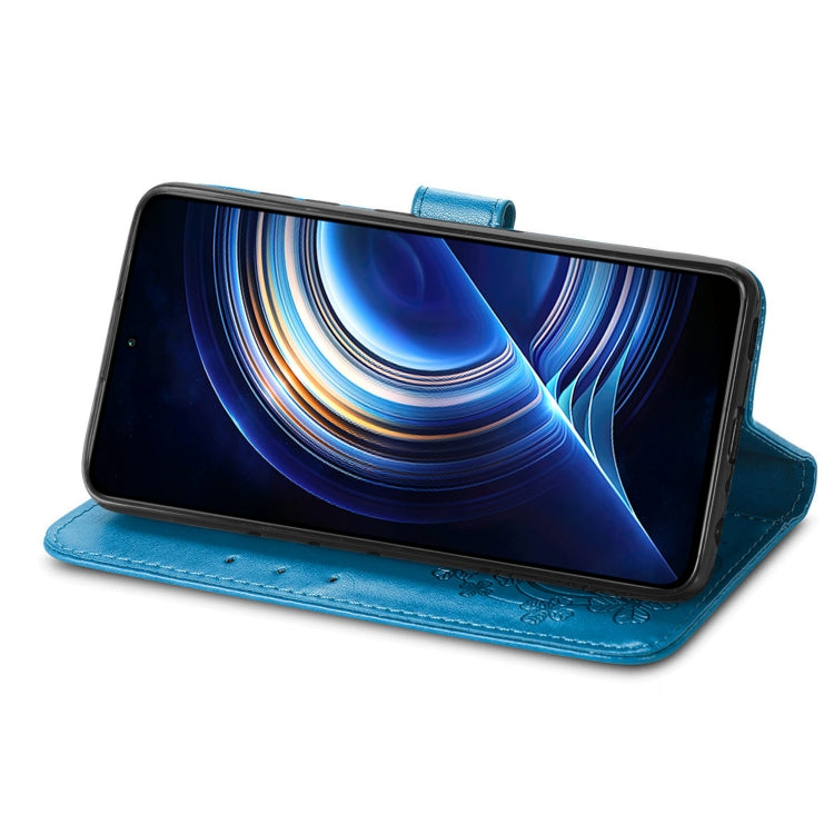 For Xiaomi Redmi K50 Pro Four-leaf Clasp Embossed Buckle Leather Phone Case