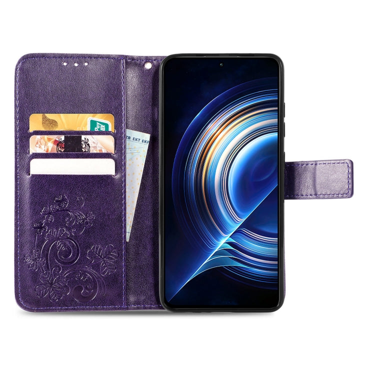 For Xiaomi Redmi K50 Pro Four-leaf Clasp Embossed Buckle Leather Phone Case