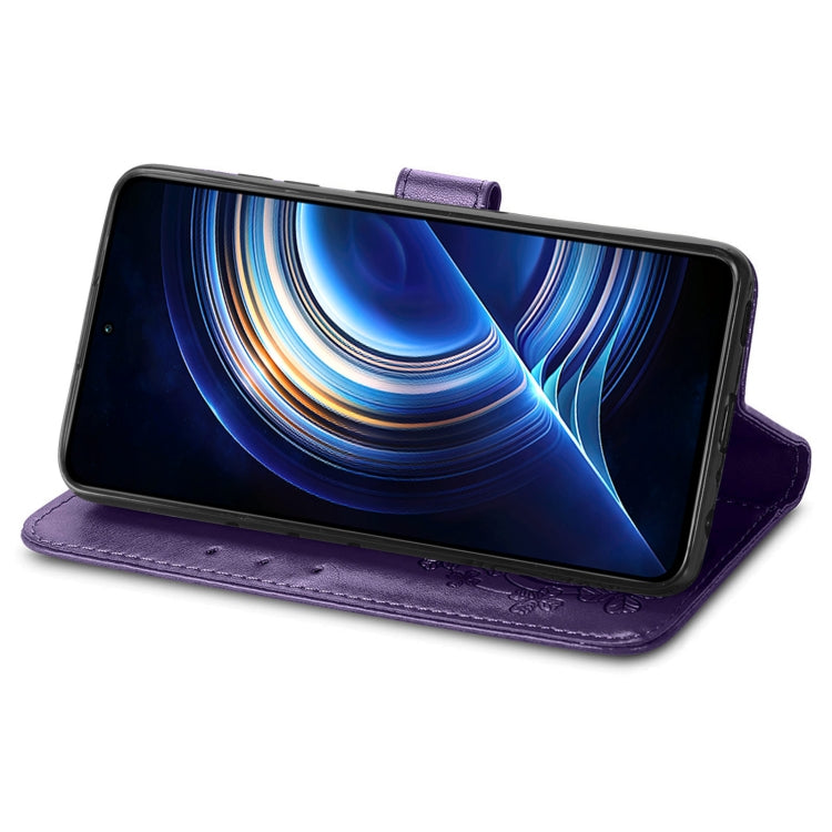 For Xiaomi Redmi K50 Pro Four-leaf Clasp Embossed Buckle Leather Phone Case