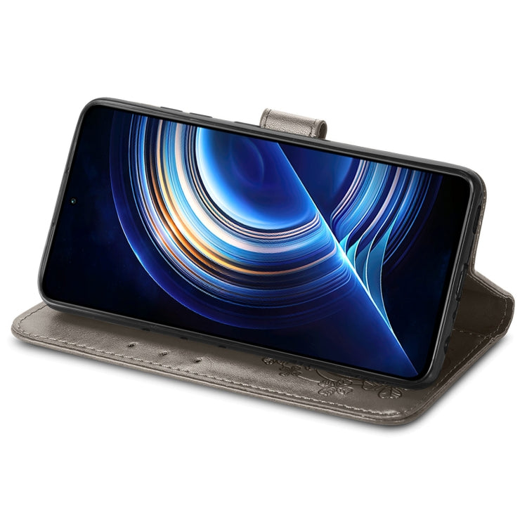 For Xiaomi Redmi K50 Pro Four-leaf Clasp Embossed Buckle Leather Phone Case