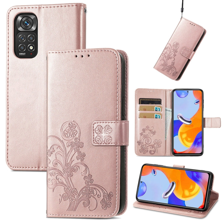For Xiaomi Redmi Note 11 Pro 4G Global Four-leaf Clasp Embossed Buckle Leather Phone Case