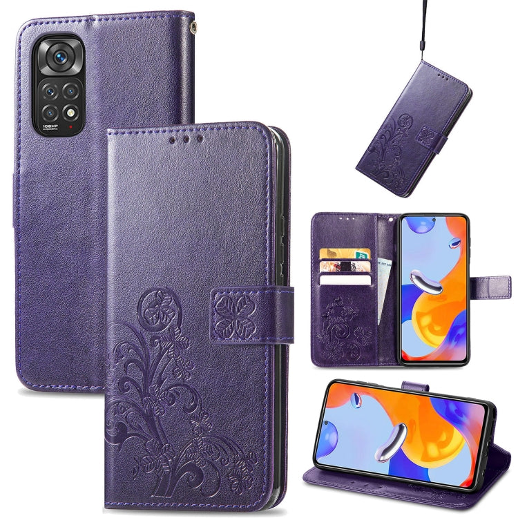 For Xiaomi Redmi Note 11 Pro 4G Global Four-leaf Clasp Embossed Buckle Leather Phone Case