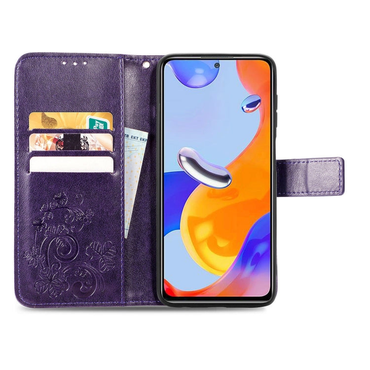 For Xiaomi Redmi Note 11 Pro 4G Global Four-leaf Clasp Embossed Buckle Leather Phone Case