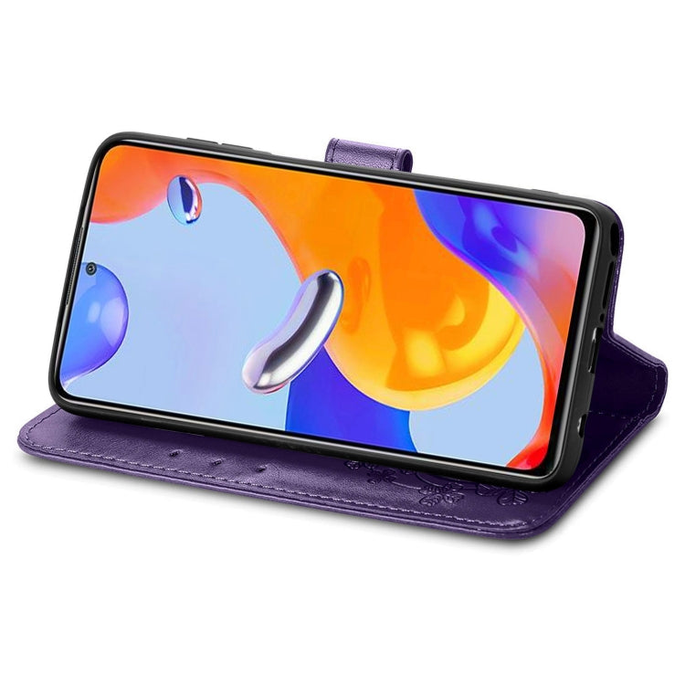 For Xiaomi Redmi Note 11 Pro 4G Global Four-leaf Clasp Embossed Buckle Leather Phone Case