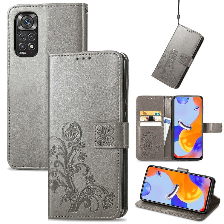 For Xiaomi Redmi Note 11 Pro 4G Global Four-leaf Clasp Embossed Buckle Leather Phone Case