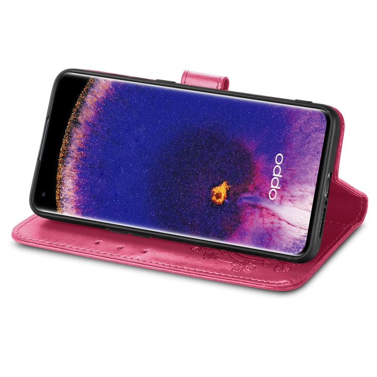 For OPPO Find X5 Four-leaf Clasp Embossed Buckle Leather Phone Case