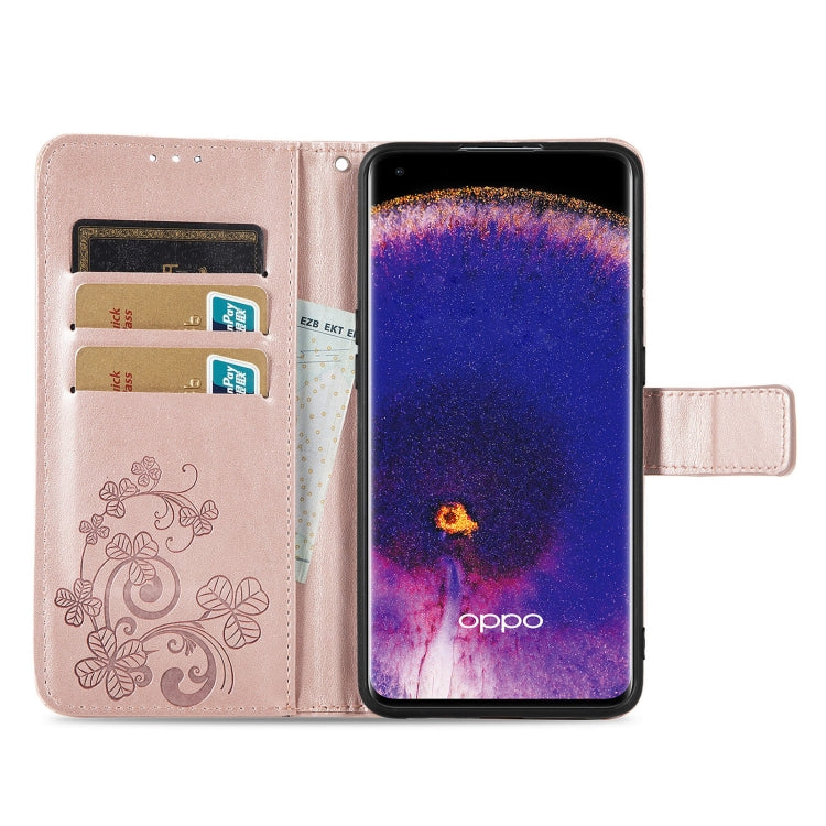 For OPPO Find X5 Four-leaf Clasp Embossed Buckle Leather Phone Case