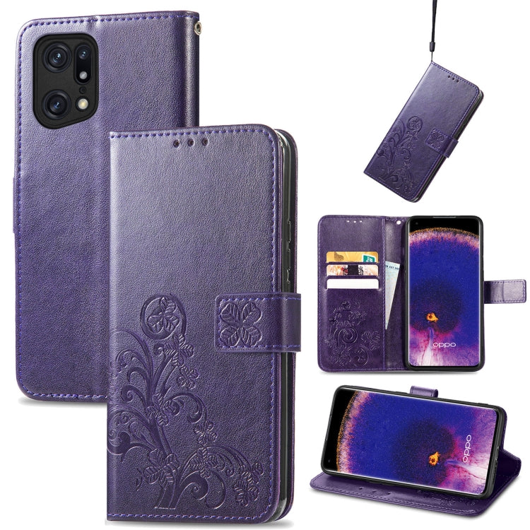 For OPPO Find X5 Four-leaf Clasp Embossed Buckle Leather Phone Case