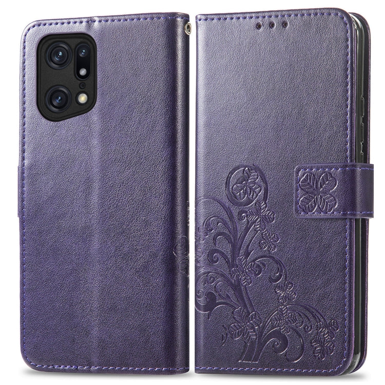 For OPPO Find X5 Four-leaf Clasp Embossed Buckle Leather Phone Case
