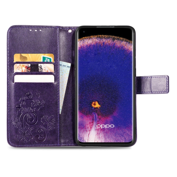 For OPPO Find X5 Four-leaf Clasp Embossed Buckle Leather Phone Case