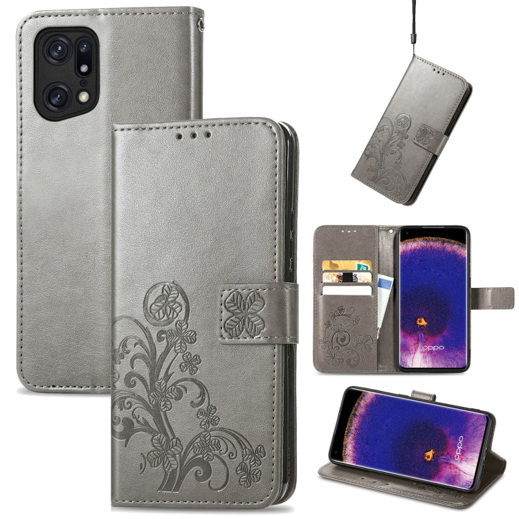 For OPPO Find X5 Four-leaf Clasp Embossed Buckle Leather Phone Case
