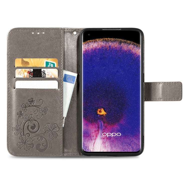 For OPPO Find X5 Four-leaf Clasp Embossed Buckle Leather Phone Case