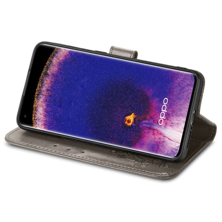 For OPPO Find X5 Four-leaf Clasp Embossed Buckle Leather Phone Case