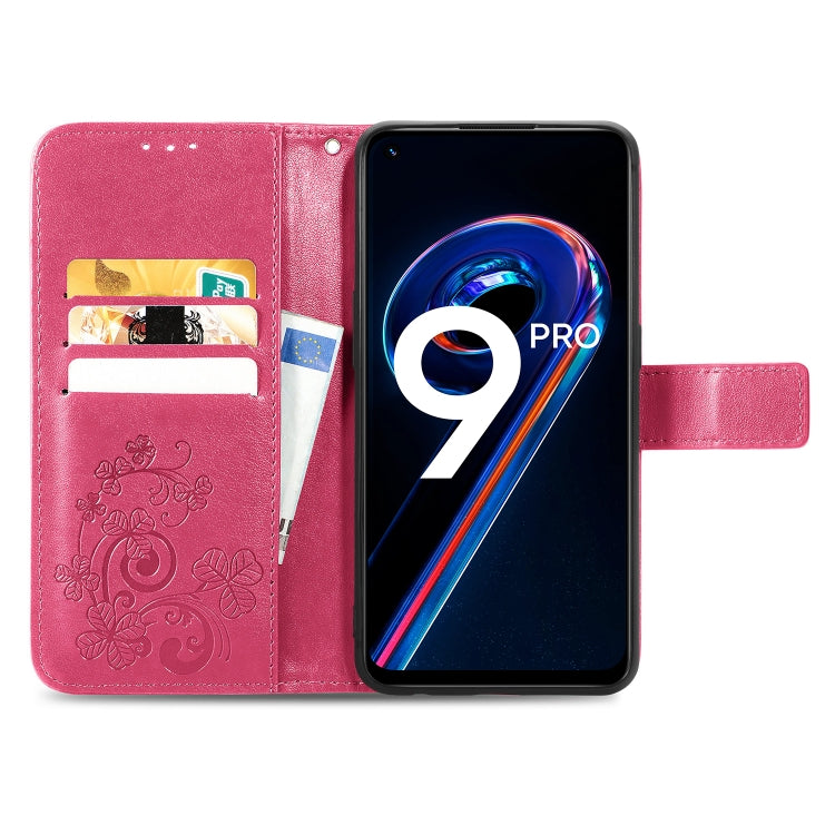 For OPPO Realme 9 Pro Four-leaf Clasp Embossed Buckle Leather Phone Case
