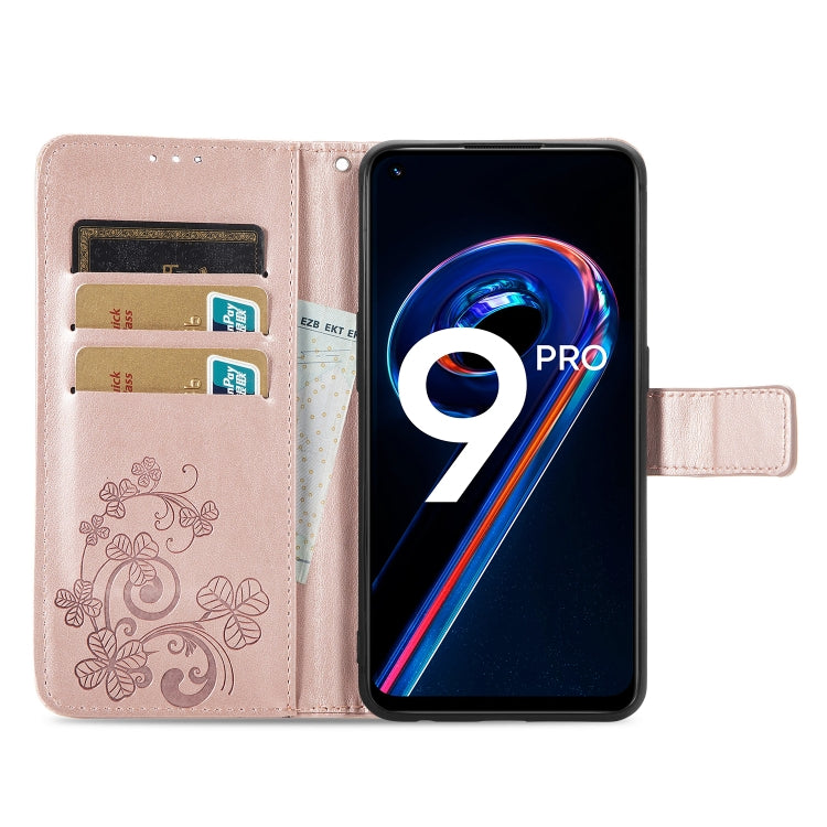 For OPPO Realme 9 Pro Four-leaf Clasp Embossed Buckle Leather Phone Case