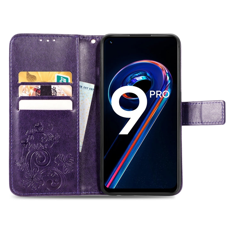 For OPPO Realme 9 Pro Four-leaf Clasp Embossed Buckle Leather Phone Case