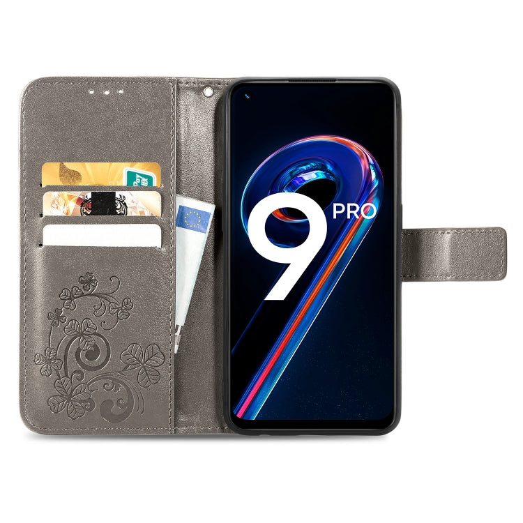 For OPPO Realme 9 Pro Four-leaf Clasp Embossed Buckle Leather Phone Case