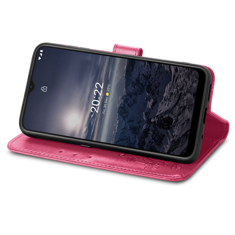 For Nokia G21 Four-leaf Clasp Embossed Buckle Leather Phone Case