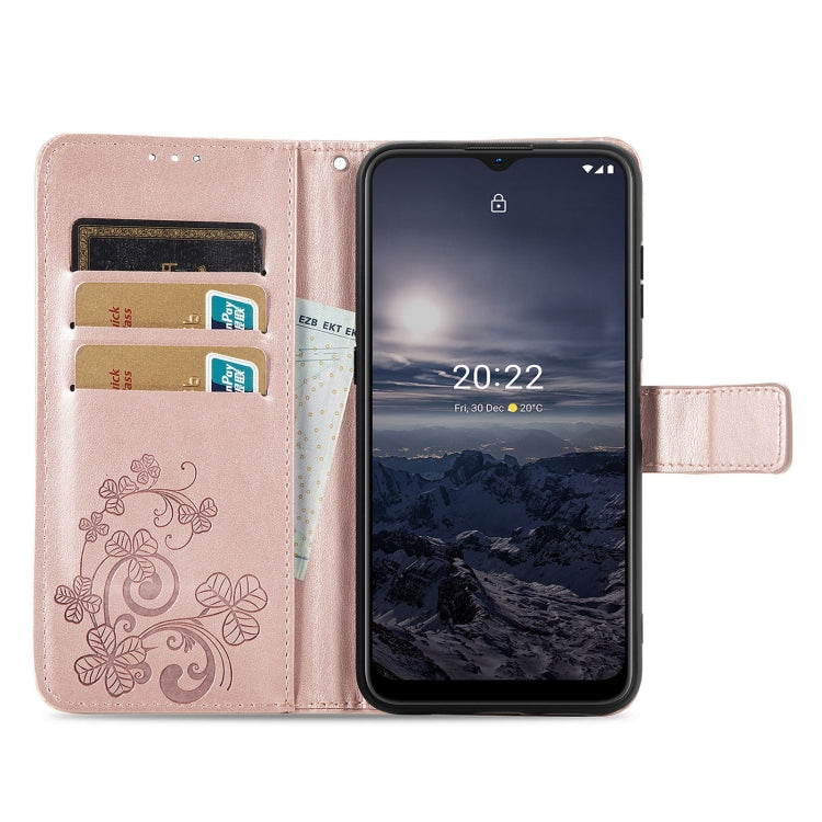 For Nokia G21 Four-leaf Clasp Embossed Buckle Leather Phone Case
