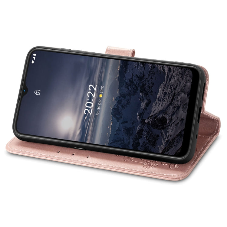 For Nokia G21 Four-leaf Clasp Embossed Buckle Leather Phone Case