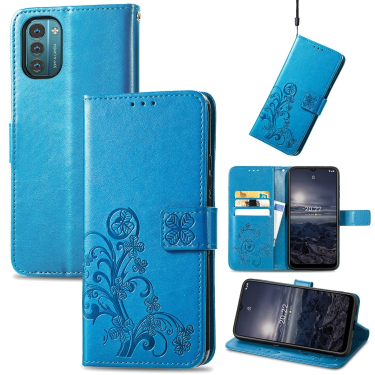 For Nokia G21 Four-leaf Clasp Embossed Buckle Leather Phone Case