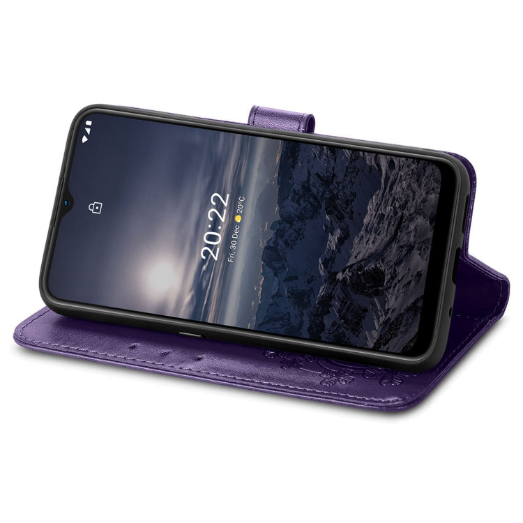 For Nokia G21 Four-leaf Clasp Embossed Buckle Leather Phone Case