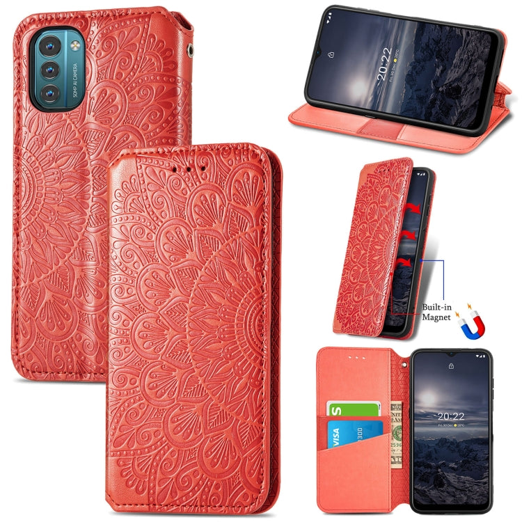 For Nokia G21 Blooming Mandala Embossed Magnetic Leather Phone Case