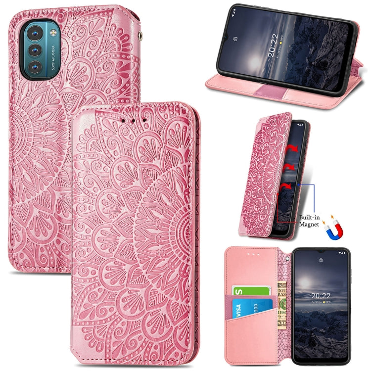 For Nokia G21 Blooming Mandala Embossed Magnetic Leather Phone Case