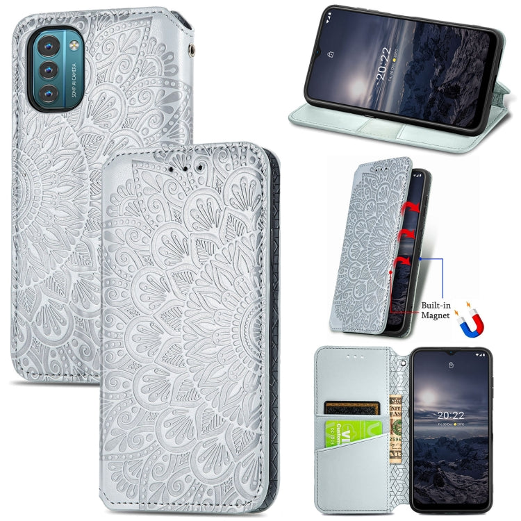 For Nokia G21 Blooming Mandala Embossed Magnetic Leather Phone Case