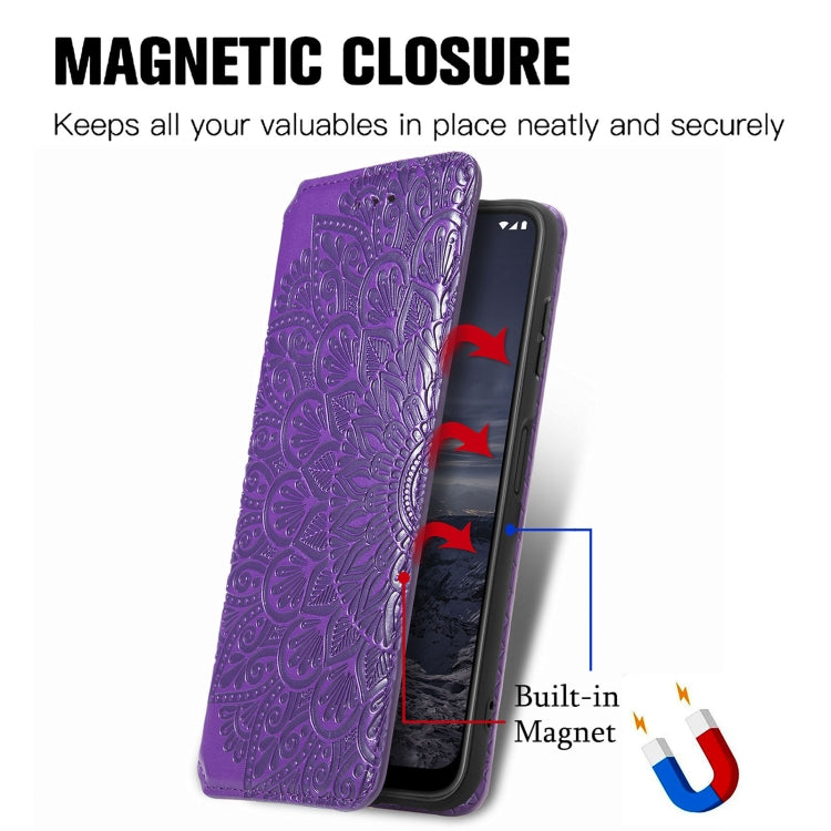 For Nokia G21 Blooming Mandala Embossed Magnetic Leather Phone Case