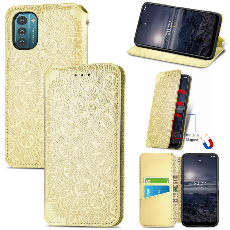 For Nokia G21 Blooming Mandala Embossed Magnetic Leather Phone Case