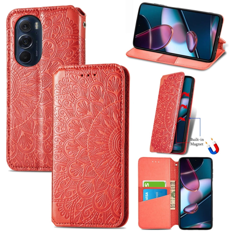 For Motorola Edge X30 Blooming Mandala Embossed Magnetic Leather Phone Case