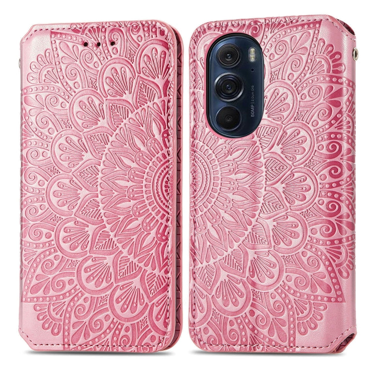 For Motorola Edge X30 Blooming Mandala Embossed Magnetic Leather Phone Case