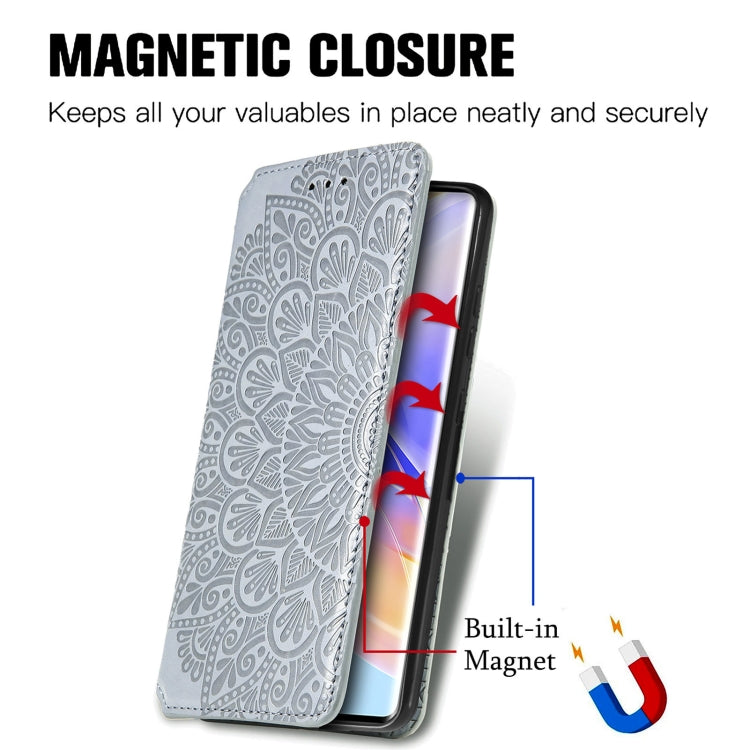 For Honor 60 SE Blooming Mandala Embossed Magnetic Leather Phone Case