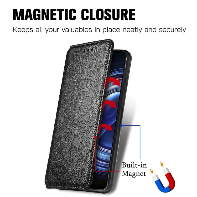For Xiaomi Redmi K50 Pro Blooming Mandala Embossed Magnetic Leather Phone Case