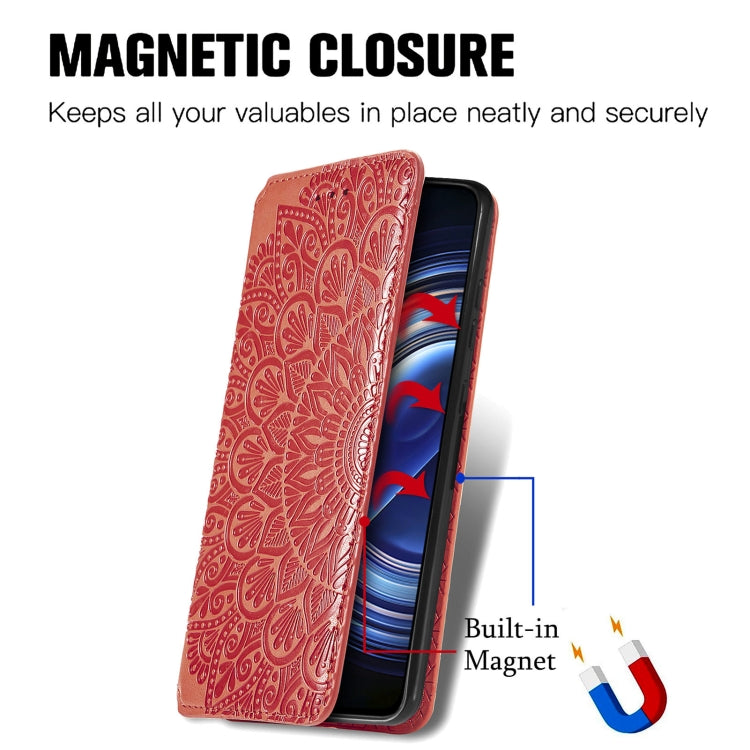 For Xiaomi Redmi K50 Pro Blooming Mandala Embossed Magnetic Leather Phone Case