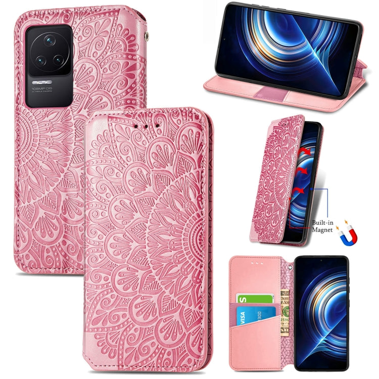 For Xiaomi Redmi K50 Pro Blooming Mandala Embossed Magnetic Leather Phone Case