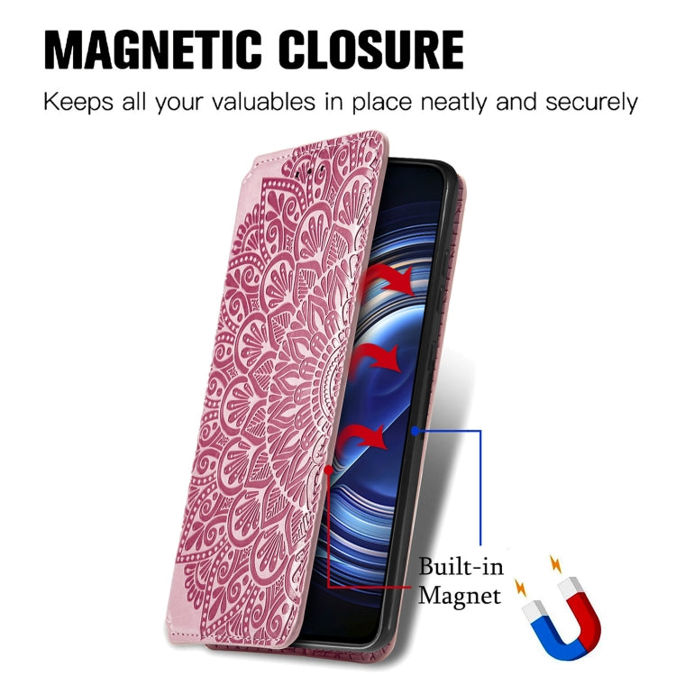 For Xiaomi Redmi K50 Pro Blooming Mandala Embossed Magnetic Leather Phone Case