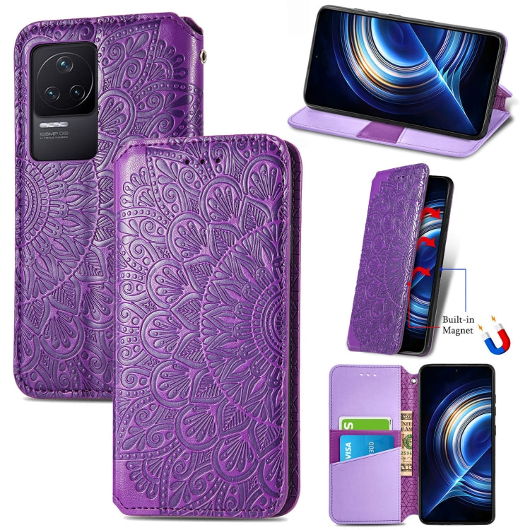For Xiaomi Redmi K50 Pro Blooming Mandala Embossed Magnetic Leather Phone Case