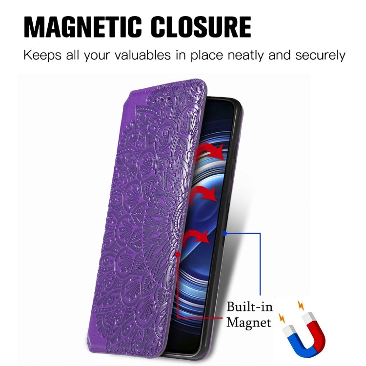 For Xiaomi Redmi K50 Pro Blooming Mandala Embossed Magnetic Leather Phone Case
