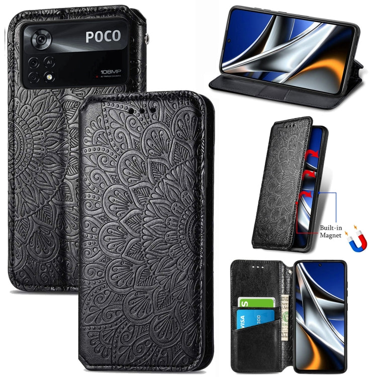 For Xiaomi Poco X4 Pro 5G Blooming Mandala Embossed Magnetic Leather Phone Case