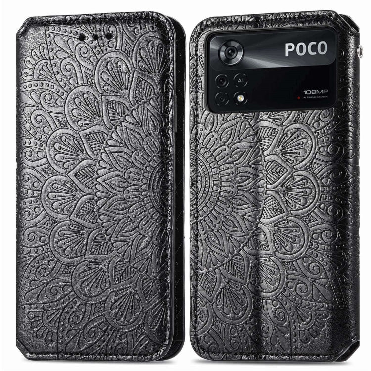 For Xiaomi Poco X4 Pro 5G Blooming Mandala Embossed Magnetic Leather Phone Case