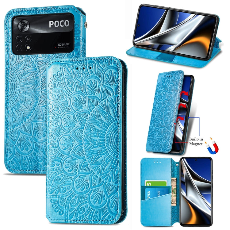 For Xiaomi Poco X4 Pro 5G Blooming Mandala Embossed Magnetic Leather Phone Case