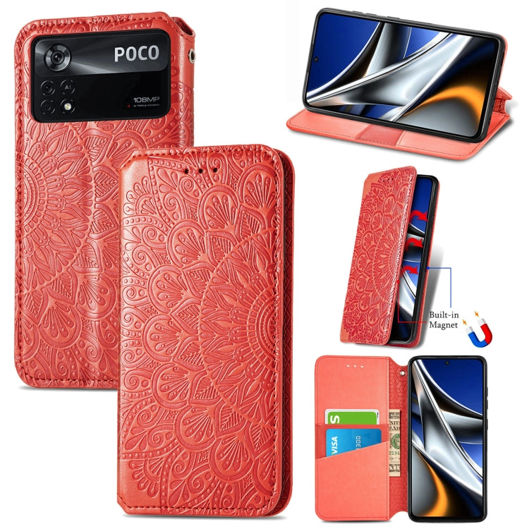 For Xiaomi Poco X4 Pro 5G Blooming Mandala Embossed Magnetic Leather Phone Case