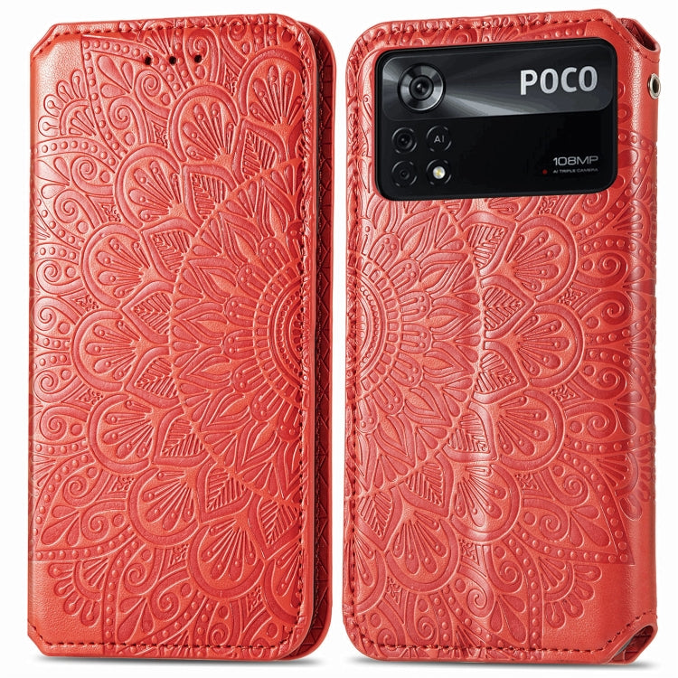 For Xiaomi Poco X4 Pro 5G Blooming Mandala Embossed Magnetic Leather Phone Case