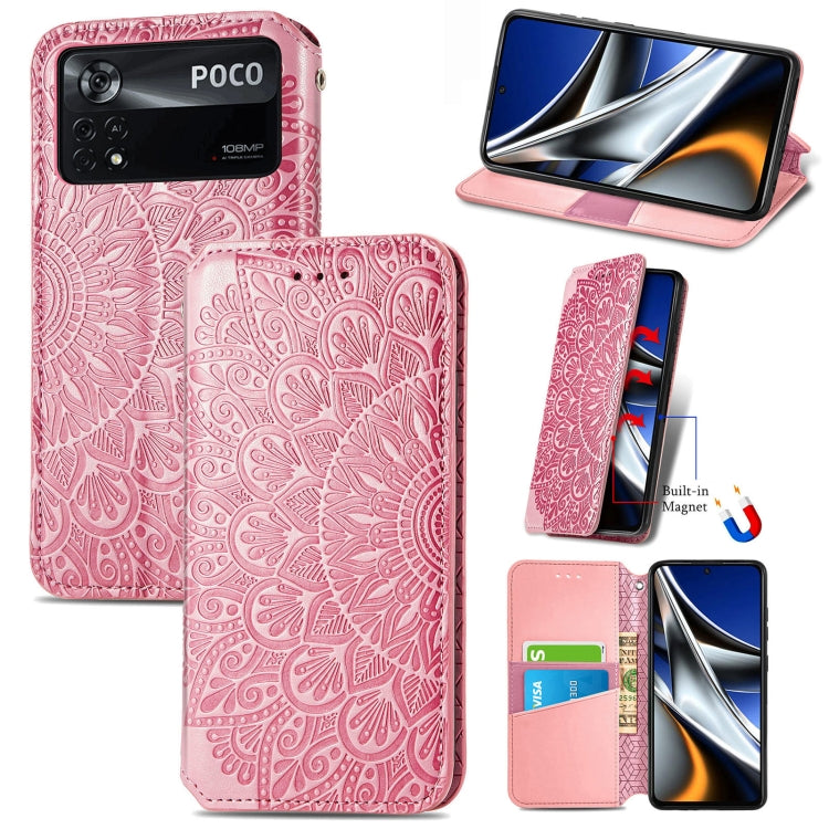 For Xiaomi Poco X4 Pro 5G Blooming Mandala Embossed Magnetic Leather Phone Case